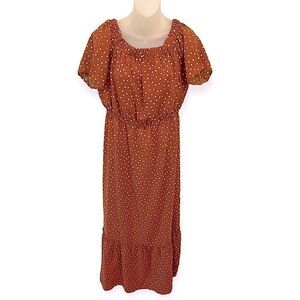 Lucca Couture Burnt Orange Polka Dot Maxi Dress size Large L